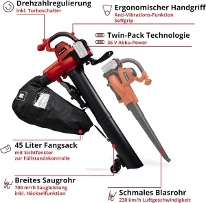 Aspirator si suflanta frunze Einhell GE-CL 36230 Li E-Solo, 45L, 36V, fara acumulator - Img 3