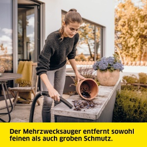 Aspirator umeduscat Karcher WD 3 S V-17420 incl filtru cartus sac de filtrare din lana 1000 W 2 m si depozitare furtun functie de suflare duza pentru  - Img 4