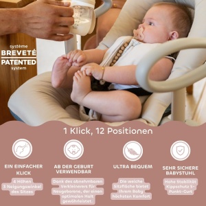 Babywippe BEABA Up Down IV, inaltime ajustabila, 3 pozitii de inclinare, culoare Argile - Img 4