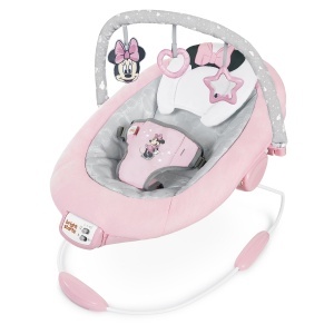 Balansoar pentru bebelusi Bright Starts Minnie Mouse, roz, cu muzica si 3 jucarii