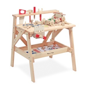 Banc de lucru din lemn Melissa Doug, cu accesorii, robust si durabil
