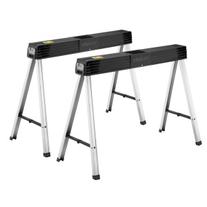 Banci de lucru pliabile STANLEY 340 kg, metalice, set de 2, cu maner si curea, negre