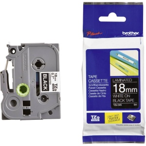 Banda de etichetare Brother TZe-345, 18 mm, 8 m, alb pe negru, laminata