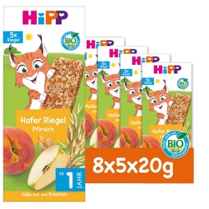 Bara de ovaz HiPP cu piersici, 40 de bucati (8 pachete a cate 5 x 20g), bio