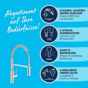 Baterie bucatarie GROHE Get 30361000 crom cu dus extractibil si rotire 360deg - Img 4