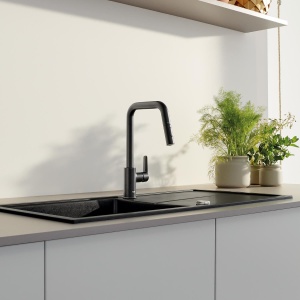 Baterie de bucatarie GROHE Start 306312430, inalta, negru mat, cu dus retractabil - Img 7