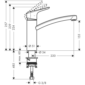 Baterie de bucatarie Hansgrohe Ecos M, crom, cu maner unic, rezistenta la presiune - Img 3