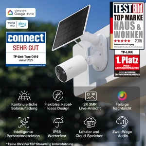 Baterie de exterior pentru camera de securitate solara Tapo C410 KIT, 2K 3MP, Viziune nocturna color, Memorie MicroSD, Baterie nedetasabila de 6400 mAh, Audio bidirectional, Detectarea persoanelor, Alexa si Google Assistant, 2.4GHz - Img 2