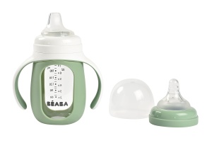 Beaba Pahar de Invatat 2 in 1 210ml Verde Salvie Silicon Rezistent - Img 3