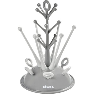 BEABA - Scurgator pentru biberoane - Va permite uscarea a 6 biberoane si accesorii pentru biberoane - Tava de scurgere detasabila - Practica si bine gandita - Gri