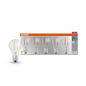 Bec LED Osram Base Classic A60, E27, 806 Lumen, Alb Rece, Set 5 Bucati