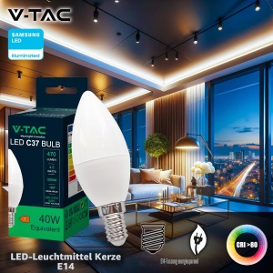 Bec LED V-TAC E14 4,5W (echivalent 40W) 470 Lumen, Lumina Neutra 4000K - Img 2