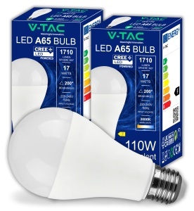 Bec LED V-TAC E27 17W (echivalent 110W) - 2 bucati, 1710 Lumen, Lumina Calda 3000K