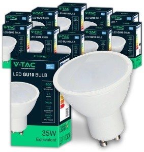 Bec LED V-TAC GU10, 4.5W (35W echivalent), 400 Lumen, 3000K Alb Cald, 10 Bucati