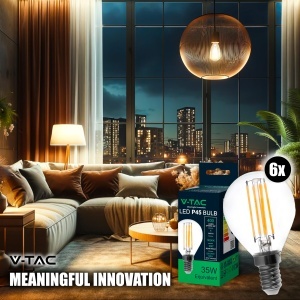 Bec LED V-TAC P45 Filament E14 4W (35W echivalent) - 400 Lumen, 3000K, 6 bucati - Img 2