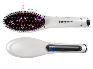 BEPER 40.926 Perie de indreptat parul 2 in 1 ceramica, tehnologie ionica, afisaj LCD, temperatura reglabila, cablu rotativ la 360deg, fara incretire, par matasos, alb-negru