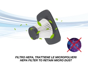 BEPER 50.401 Aspirator de mana mic si practic Fara fir cu filtru Hepa pentru masina sau uz casnic, Material: Metal, alb/verde, 75 W - Img 4