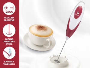 BEPER 90.349 Bagheta pentru spumant de lapte, Spumant de lapte electric - cu suport din otel inoxidabil 15-20s, Spumant de lapte cu baterii pentru cafea, latte, cappuccino, ciocolata calda si rece - Img 2