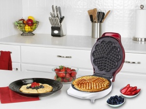 Beper 90.602 pentru vafe, 5 vafe in acelasi timp, farfurie antiaderenta 18 cm, 800-100 W-rosu/alb, plastic - Img 5