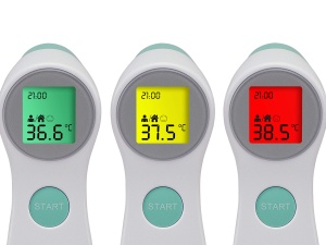 BEPER P303Med001 Termometru clinic cu infrarosu, fara contact, masoara corpuri/lichide/obiecte si suprafete, afisaj LCD iluminat din spate, memorie pentru 10 masuratori, alb/verde apa - Img 2