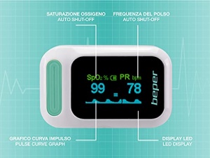 BEPER P303MED050 pulsoximetru, oximetru, pulsoximetru pentru saturatie de oxigen (SpO2), puls (PR), afisaj LED, alimentat cu baterie, curea de transport inclusa - Img 16