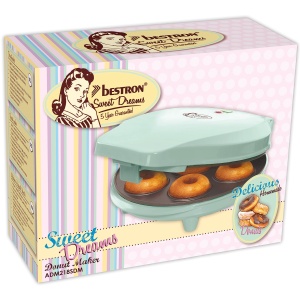 Bestron Producator de gogosi in design retro, Mini aparat de gogosi pentru 7 gogosi mici, incl. cos suspendat si acoperire antiaderenta, 700 wati, culoare: menta - Img 4