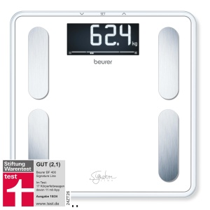 Beurer BF 400 alb Diagnostic Scale Signature Line, analiza precisa a corpului pentru pana la 10 persoane, cu afisaj LCD inversat extra-mare, capacitate de incarcare de pana la 200 kg