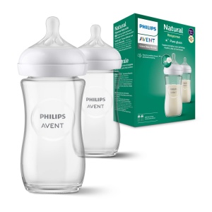 Biberoane din sticla Philips Avent Natural Response - 2x biberoane, 240 ml, fara BPA, pentru nou-nascuti de la 1 luna (model SCY933/02)