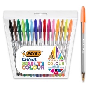BIC Cristal Multicolor Pix cu varf lat - 15 culori, 1.6 mm