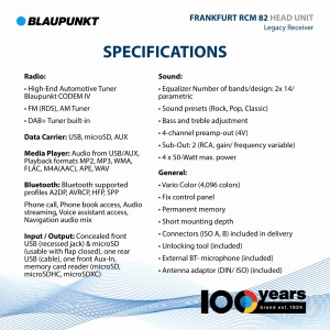 Blaupunkt Frankfurt RCM 82 DAB, radio auto 1-DIN, DAB+, Bluetooth, AUX; USB, intrare card SD, telecomanda pe volan, sistem hands-free, egalizator, 200 wati, negru - Img 3