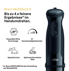 Blender Braun MultiQuick 5, 1000W, 21 viteze, Negru - Img 2