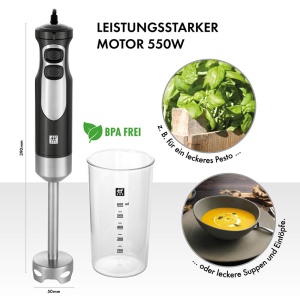 Blender de mana ZWILLING 1002477 550 W otel inoxidabilnegru pahar gradat 600 ml - Img 2