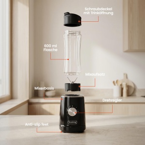 Blender Huslog 500W, 600ml, 4 cutite din otel inoxidabil, Negru - Img 7