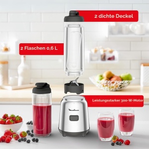 Blender Moulinex Mix Move, 300 W, capacitate 0,8 l, 2 sticle Tritan - Img 5