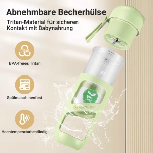 Blender portabil AMZCHEF Smoothie Maker To Go, 380 ml, 10 lame, verde - Img 6