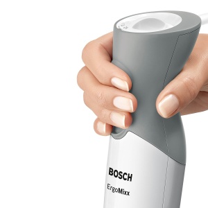 Blenderul de mana Bosch ErgoMixx MSM66020, baza blenderului, ceasca de amestecare si masurare, cutit cu 4 lame, design ergonomic, 12 niveluri plus turbo, 600 W, alb/gri - Img 2