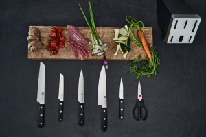 Bloc de cutite Zwilling Gourmet SharpBlock 7 piese autoascutire gri fabricat in Germania - Img 3