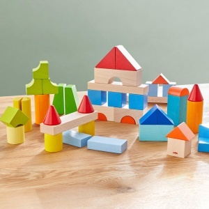 Blocuri de constructie HABA - 46 piese colorate din lemn, pentru copii de la 1 an - Img 7
