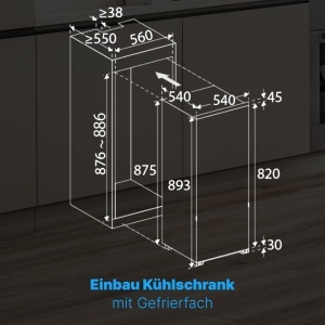 Bomannr Frigider incorporat cu compartiment congelator Frigider incorporat 118L cu 2 rafturi Frigider incorporat cu dezghetare automata si design de u - Img 2