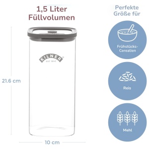 Borcan de depozitare Kilner FRESH STORAGE 1,5 litri, sticla borosilicata, cuadratic - Img 2