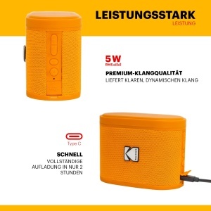 Boxa portabila Kodak SOUNDBRIX Orange 5W Bluetooth cu Dock magnetic - Img 5