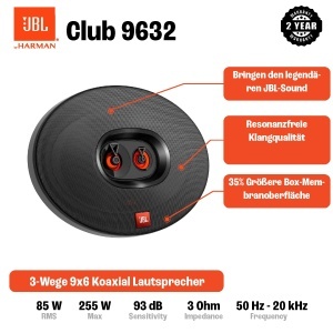 Boxe auto JBL Club 9632 3 cai 255W 6x9 inch Negru - Img 2
