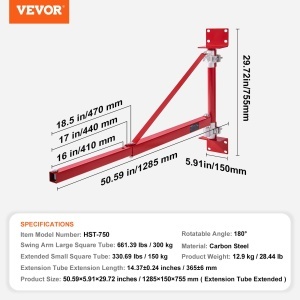 Brat de ridicare electric VEVOR HST-750, capacitate 300 kg, otel carbon, unghi rotire 180 - Img 7