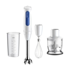 Braun Blender de mana MultiQuick 3 MQ 30202 M - Blender electric de mana cu tehnologie PowerBell VPlus, 2 viteze, sistem EasyClick Plus, set de accesorii din 3 piese, 900 wati, alb - Img 1