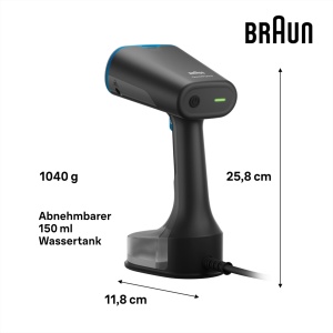 Braun QuickStyle 5 GS5031BL Steamer, Tehnologie Dual FreeGlide 3D, Tehnologie FastSteam, Aburi, Abur 25 g/min, Rezervor de apa 150 ml, Lungime cablu 2,5 m, Gata in 45 de secunde, 1200W, Negru/Albastru - Img 3