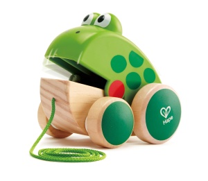 Broasca Hape Fridolin von Hape | Broasca din lemn Fly Eating Pull-Along Jucarie pentru copii mici, culori stralucitoare