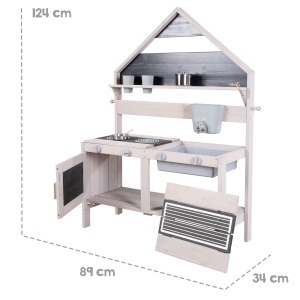 Bucatarie de joaca pentru copii Roba, din lemn FSC, gri, cu accesorii si design de casa - Img 7