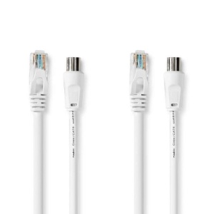Cablu Coaxial si Cat6 Nedis - 3.00 m, Dublu Blindat, Alb