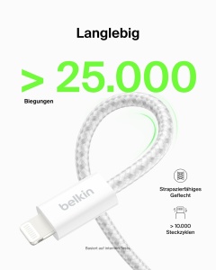 Cablu USB-A cu Lightning Belkin BoostCharge, 1,5 m, Alb, Cablu Rapid pentru iPhone - Img 3