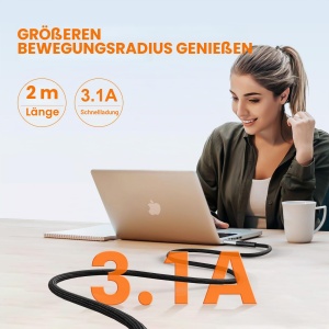 Cablu USB A la USB C GRIFEMA 2 m, 3,1 A, Nylon rezistent - Img 4